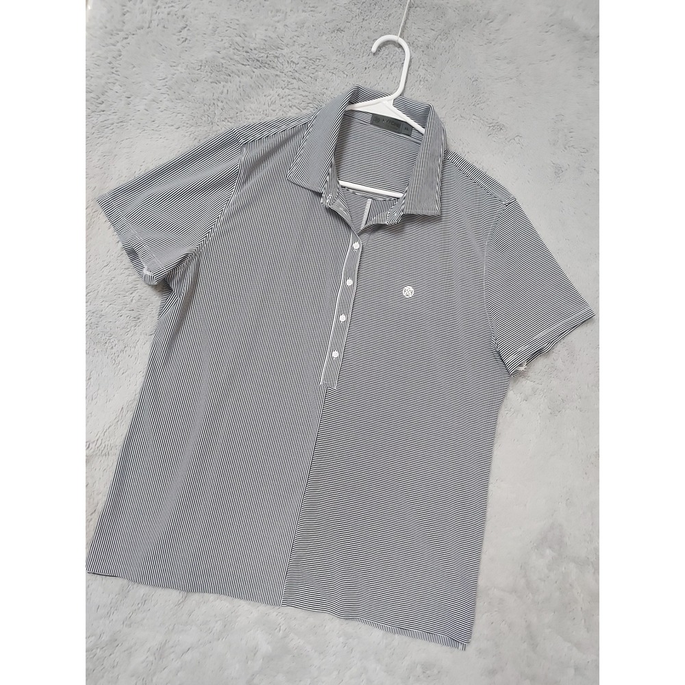 G FORE Polo Shirt Womens XL Golf Striped Short Sleeve Gray White Performance